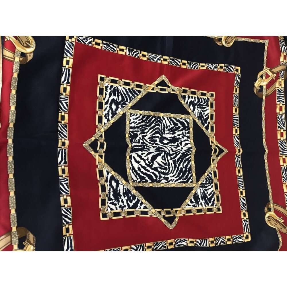 Satin Scarf Equestrian Horse 30" Square Black Red Gold Large Shawl